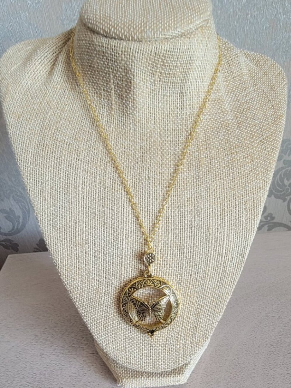 Vintage Hollow-out Butterfly Necklace (36 Inches) with 5X Magnifying